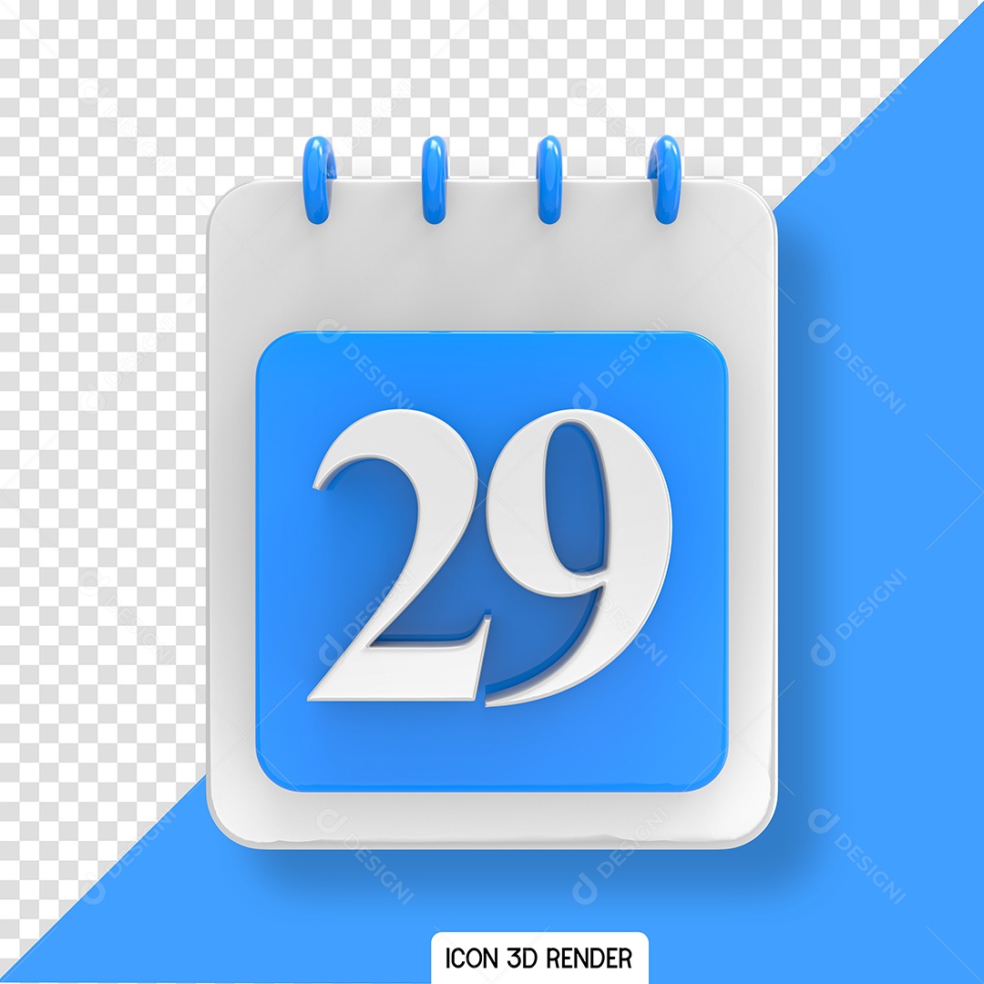 Calendário 29 Elemento 3D Azul Branco para Composição PSD