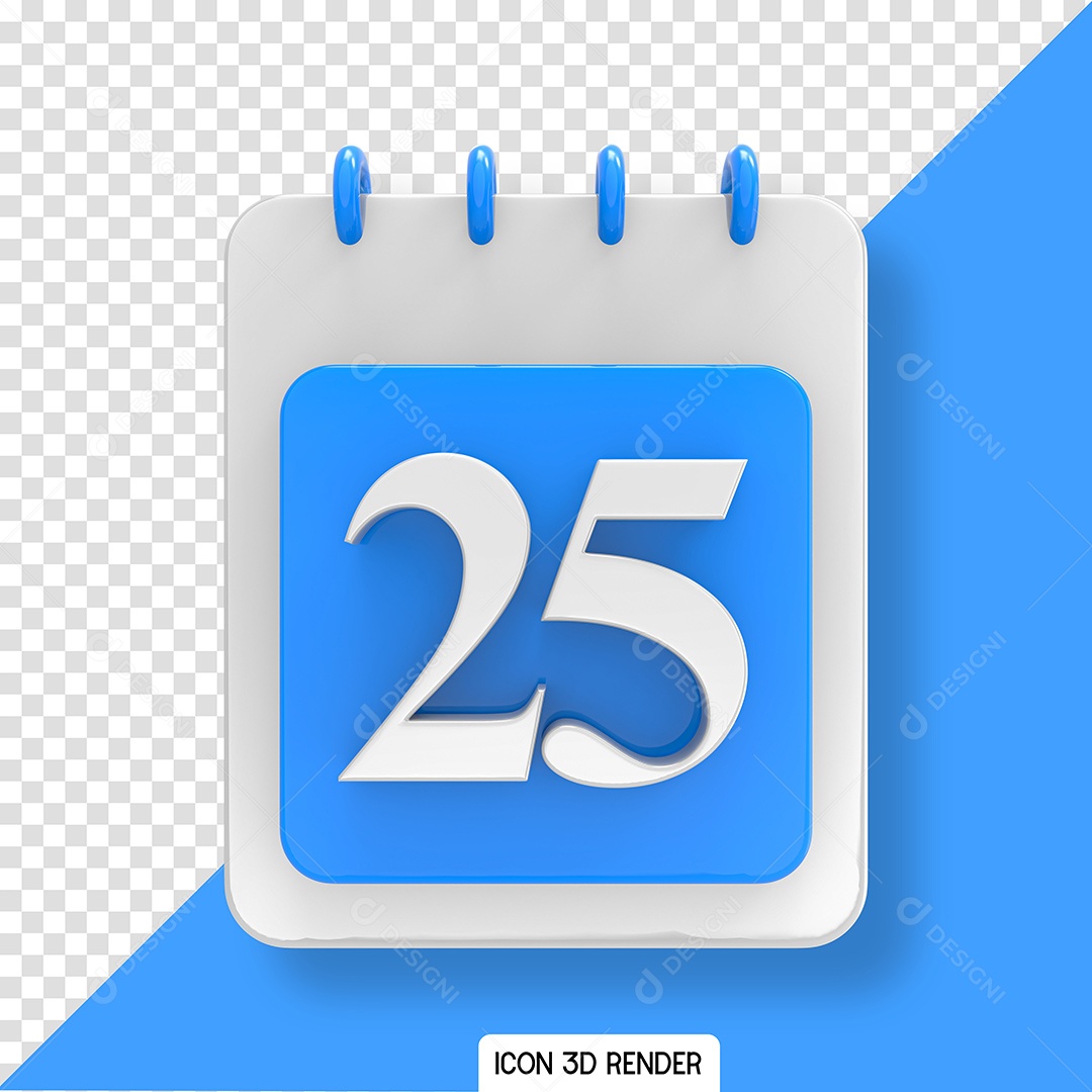 Calendário 25 Azul Branco Elemento 3D para Composição PSD