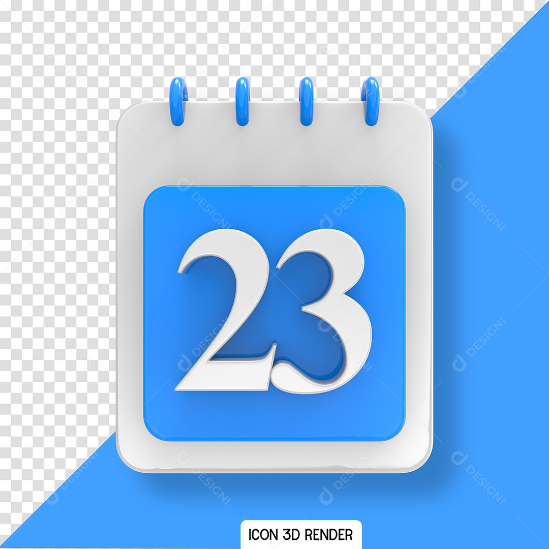 Calendário 23 Elemento 3D Branco Azul para Composição PSD
