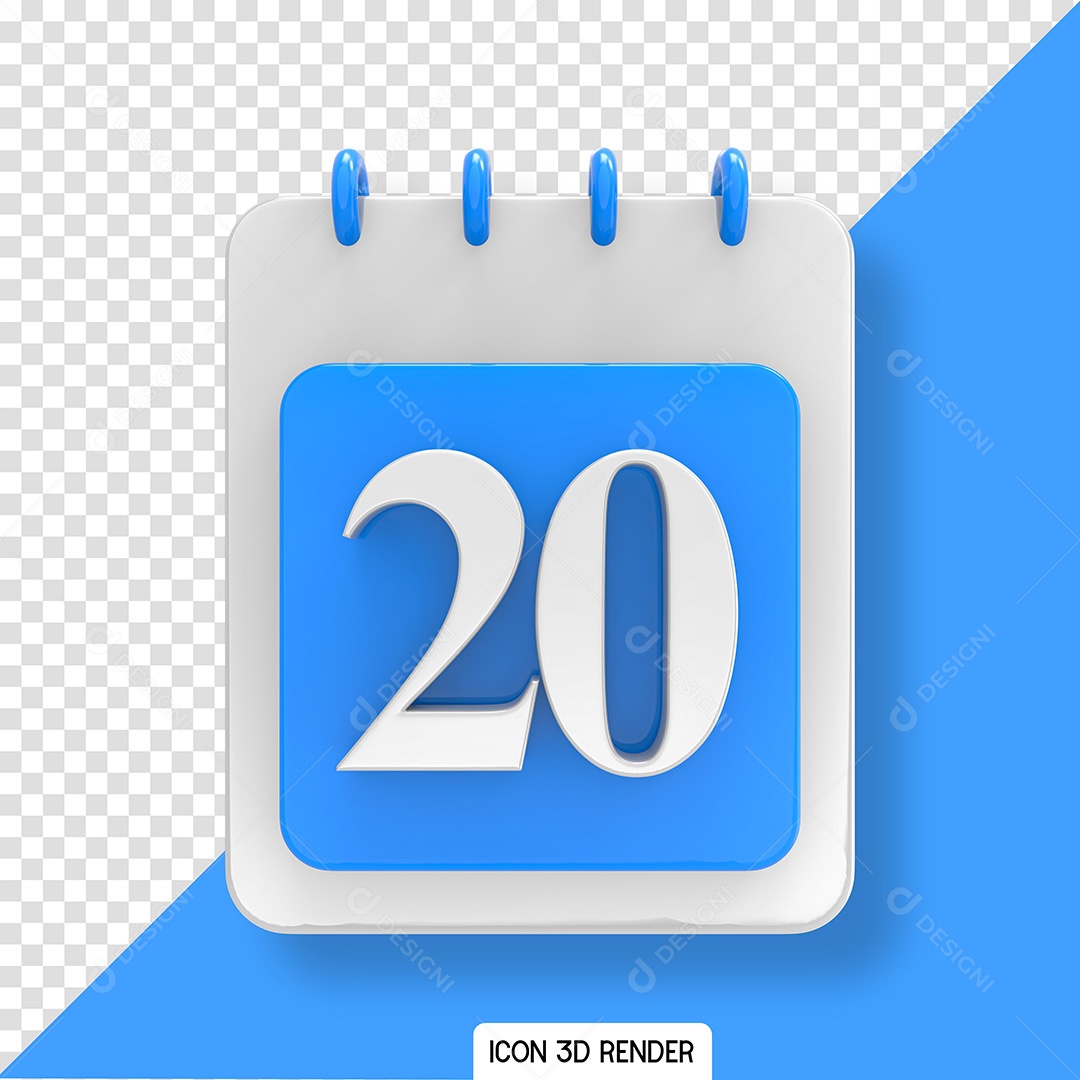 Calendário Dia 20 Elemento 3D para Composição PSD
