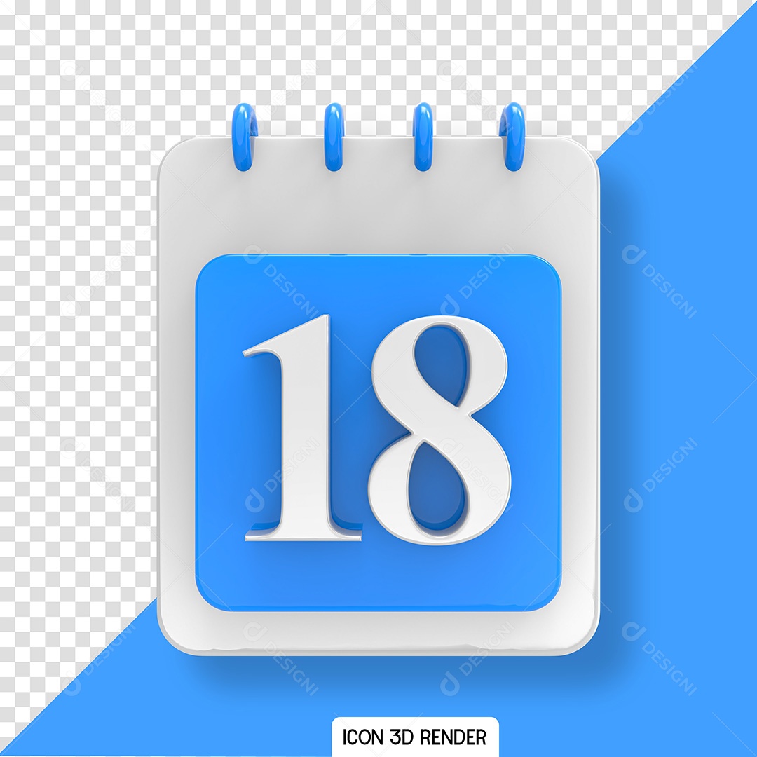 Calendário Dia 18 Elemento 3D para Composição PSD