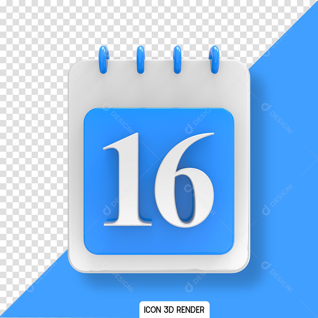 Calendário 16 Elemento 3D Azul Branco para Composição PSD
