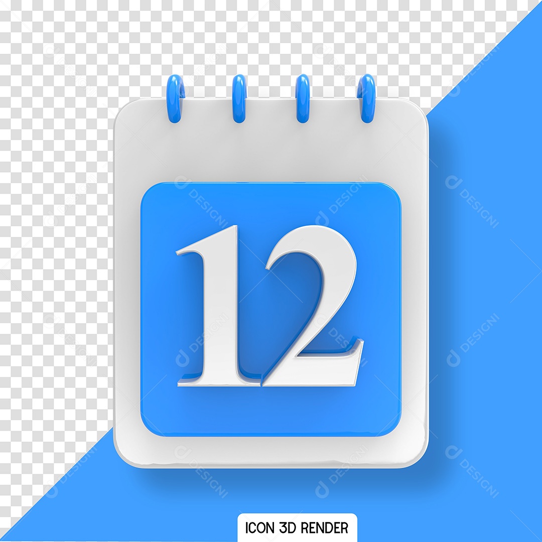 Calendário Dia 12 Elemento 3D para Composição PSD