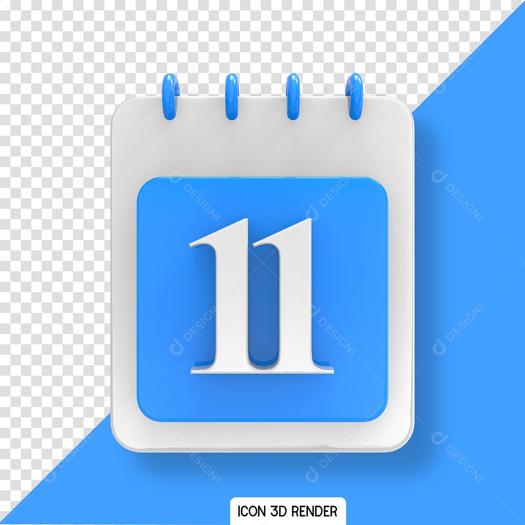 Calendário 11 Elemento 3D Azul Branco para Composição PSD