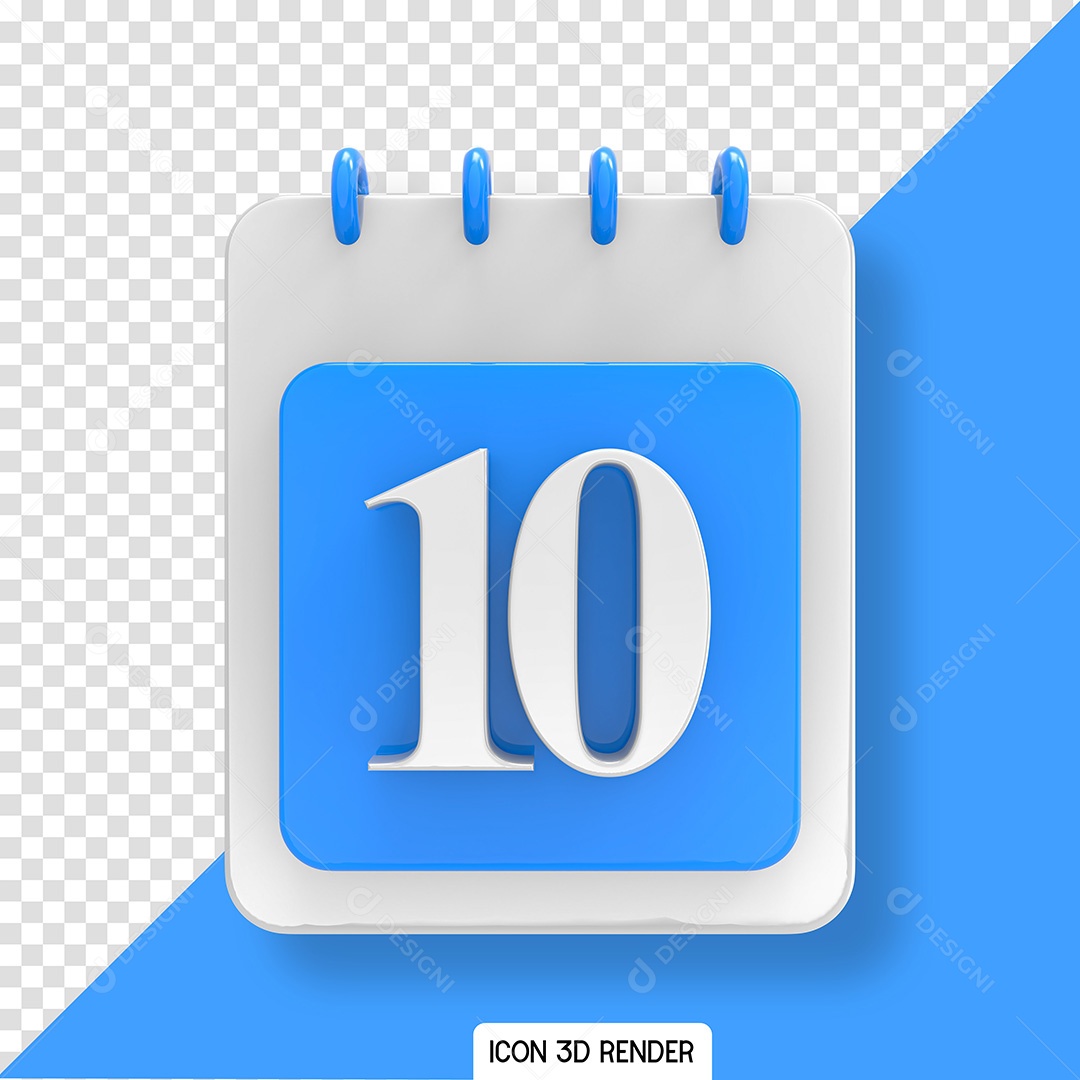 Calendário Dia 10 Elemento 3D para Composição PSD