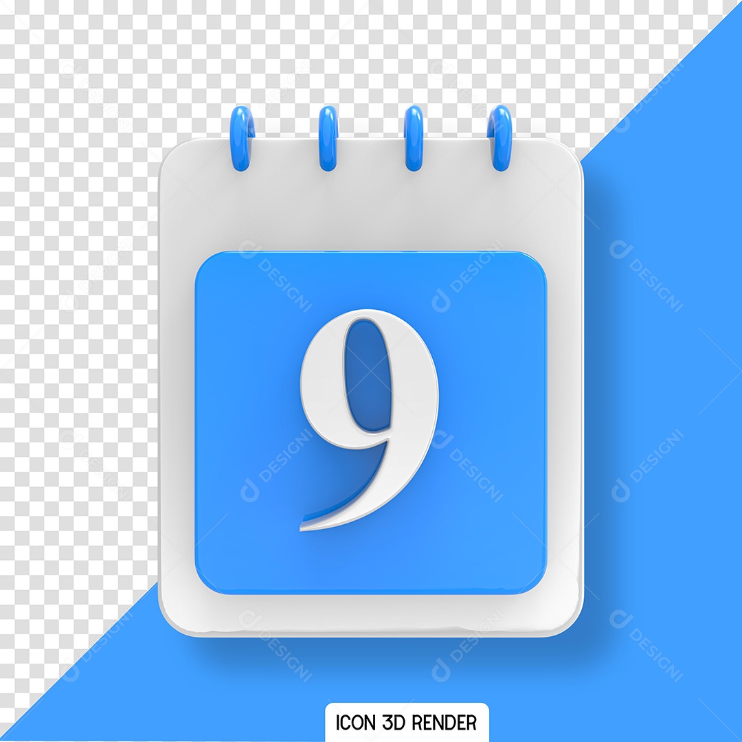 Dia 8 Calendário Elemento 3D Azul Branco para Composição PSD
