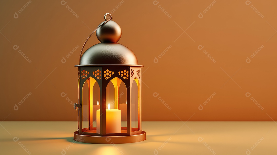 Lanterna com vela acesa fundo do ramadã kareem
