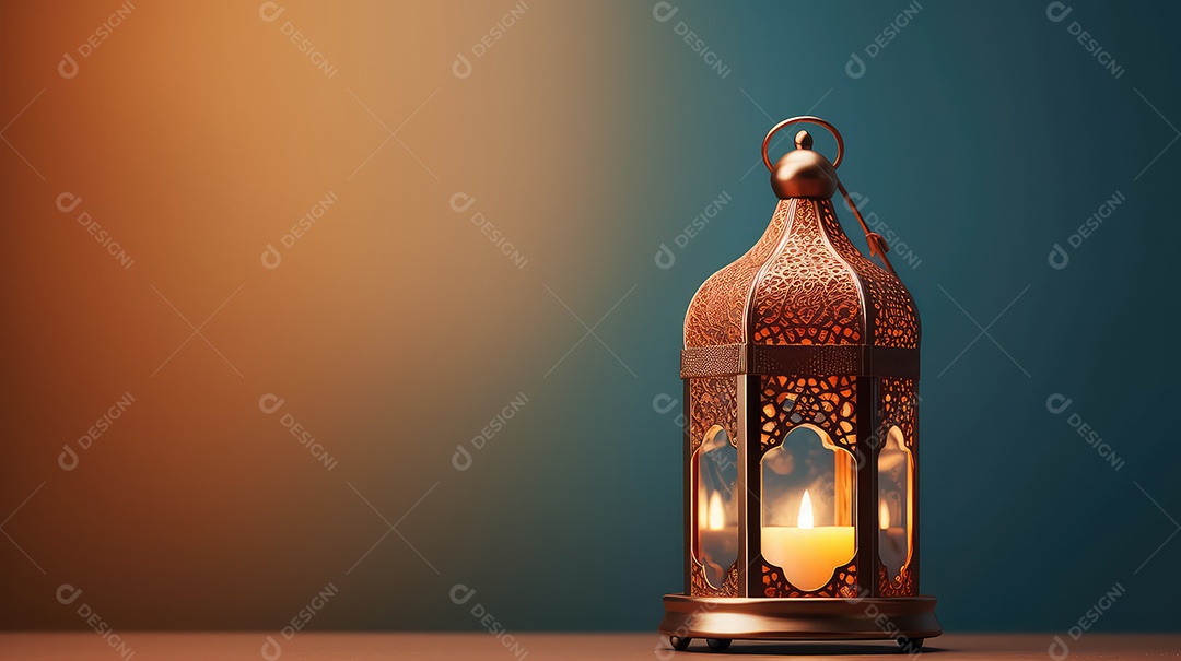 Lanterna com vela acesa fundo do ramadã kareem