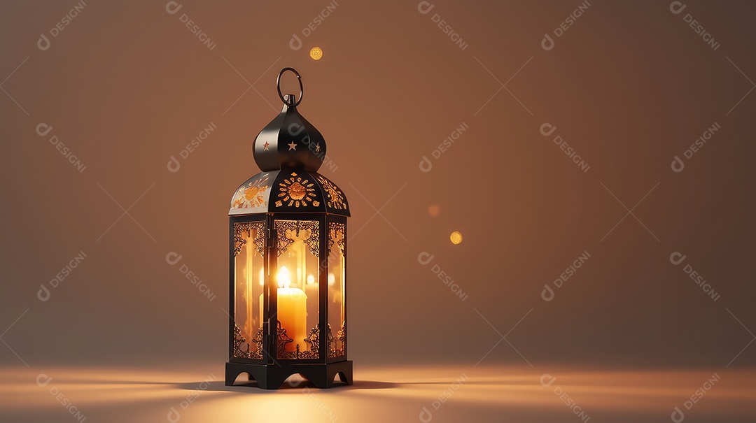 Lanterna com vela acesa fundo do ramadã kareem