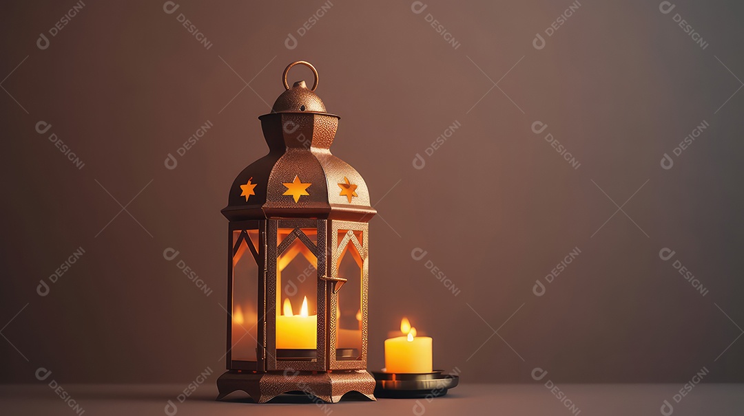 Lanterna com vela acesa fundo do ramadã kareem