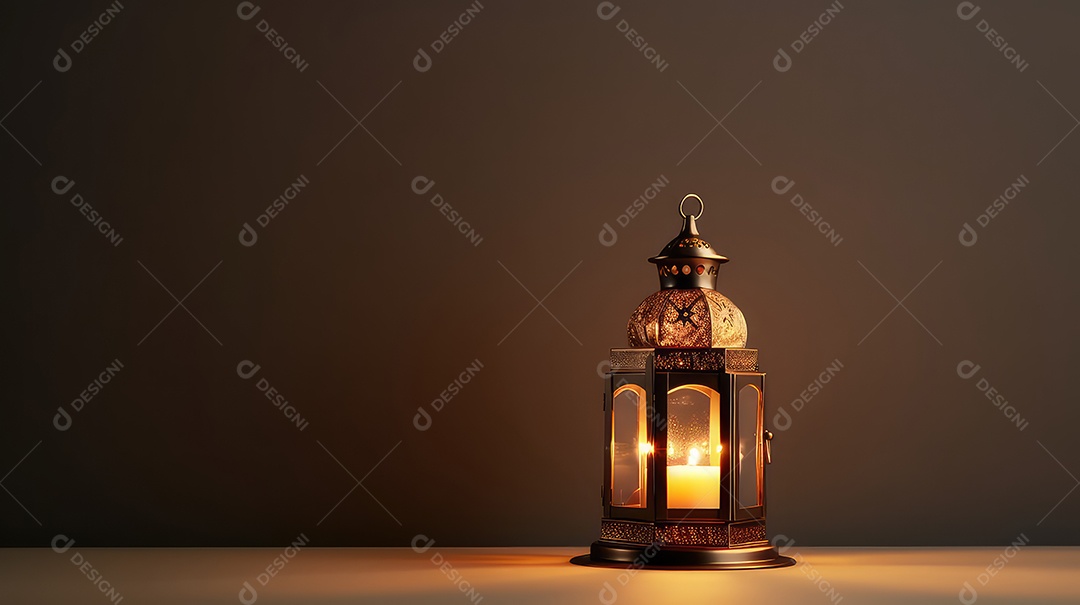 Lanterna com vela acesa fundo do ramadã kareem