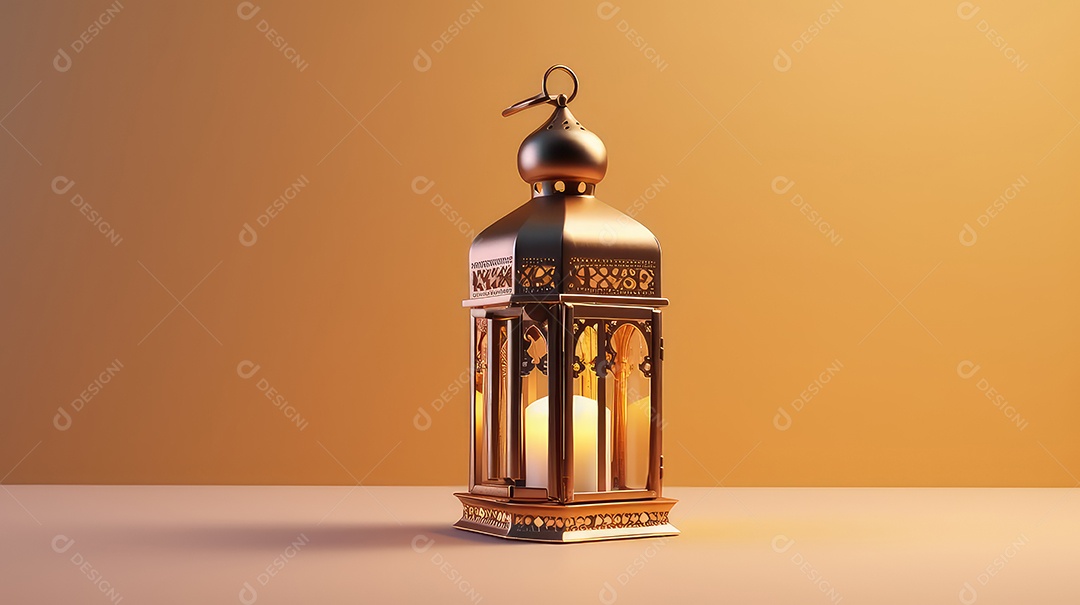 Lanterna com vela acesa fundo do ramadã kareem