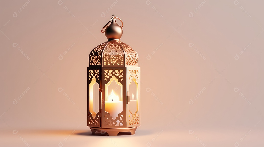 Lanterna com vela acesa fundo do ramadã kareem