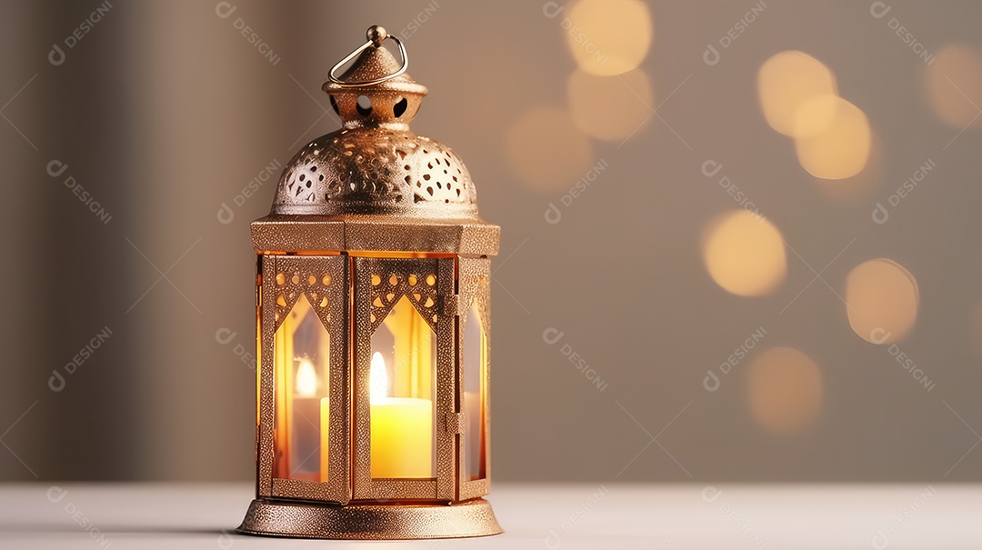 Lanterna com vela acesa fundo do ramadã kareem