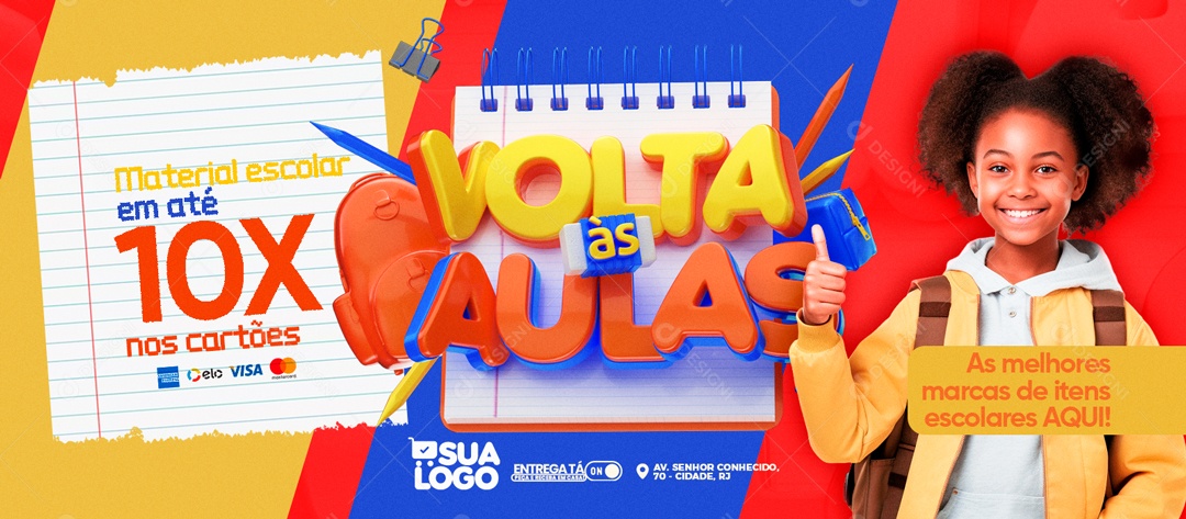 Social Media Banner Volta às Aulas Material Escolar PSD Editável