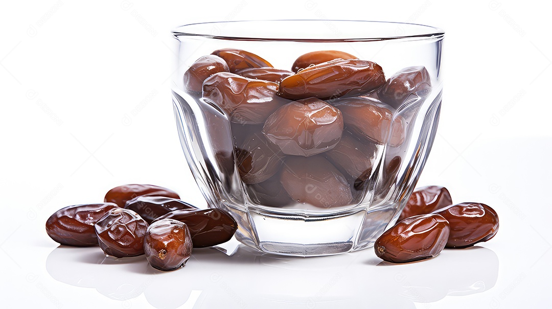 Tâmaras em uma tigela sobre fundo de madeira