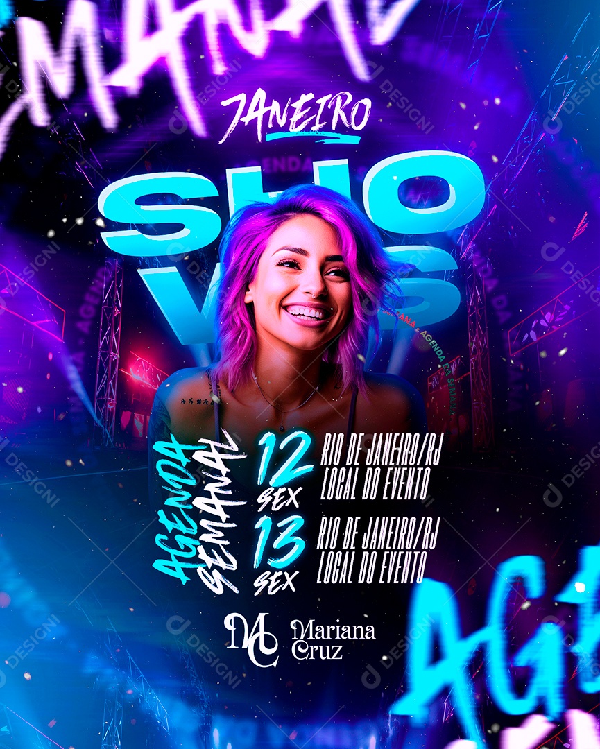 Flyer Janeiro Mariana Cruz Próximos Shows Social Media PSD Editável