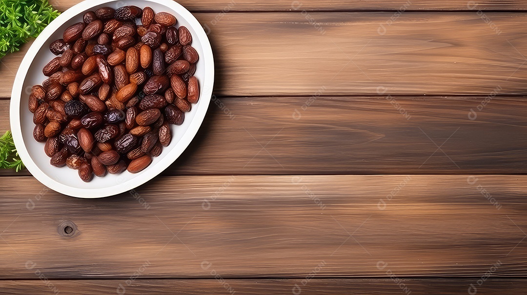 Tâmaras em uma tigela sobre fundo de madeira