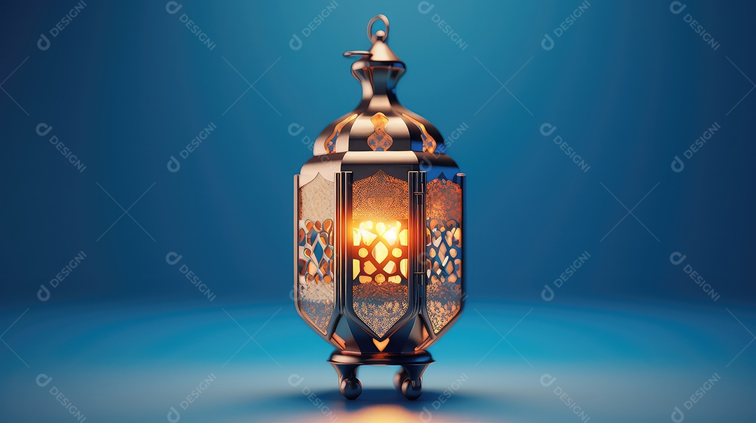 Lanterna islâmica em fundo azul mubarak do Ramadã
