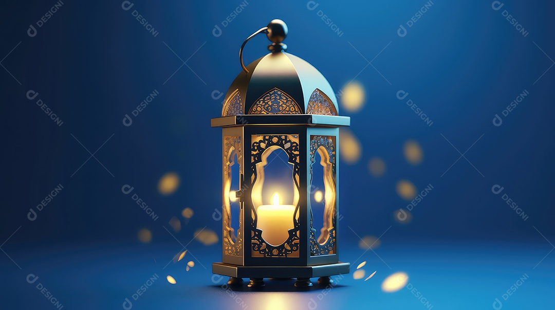 Lanterna islâmica em fundo azul mubarak do Ramadã