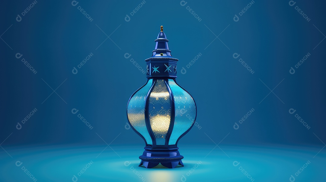 Lanterna islâmica em fundo azul mubarak do Ramadã