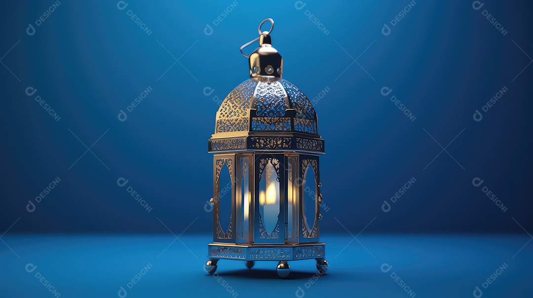 Lanterna islâmica em fundo azul mubarak do Ramadã
