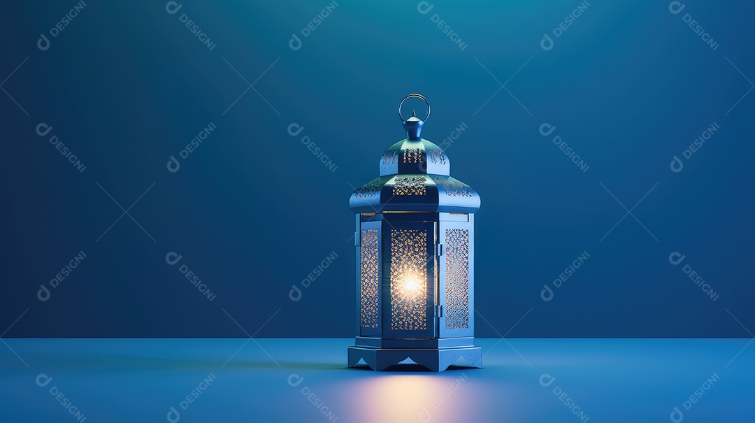 Lanterna islâmica em fundo azul mubarak do Ramadã