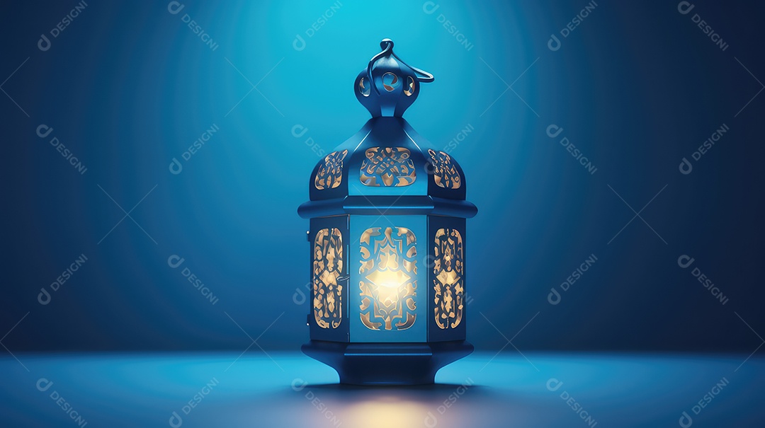 Lanterna islâmica em fundo azul mubarak do Ramadã