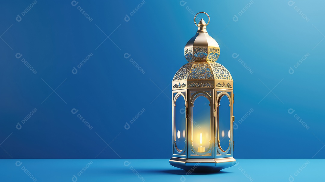 Lanterna islâmica em fundo azul mubarak do Ramadã