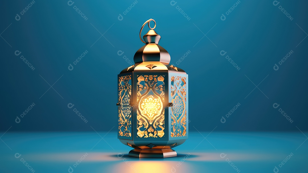 Lanterna islâmica em fundo azul mubarak do Ramadã