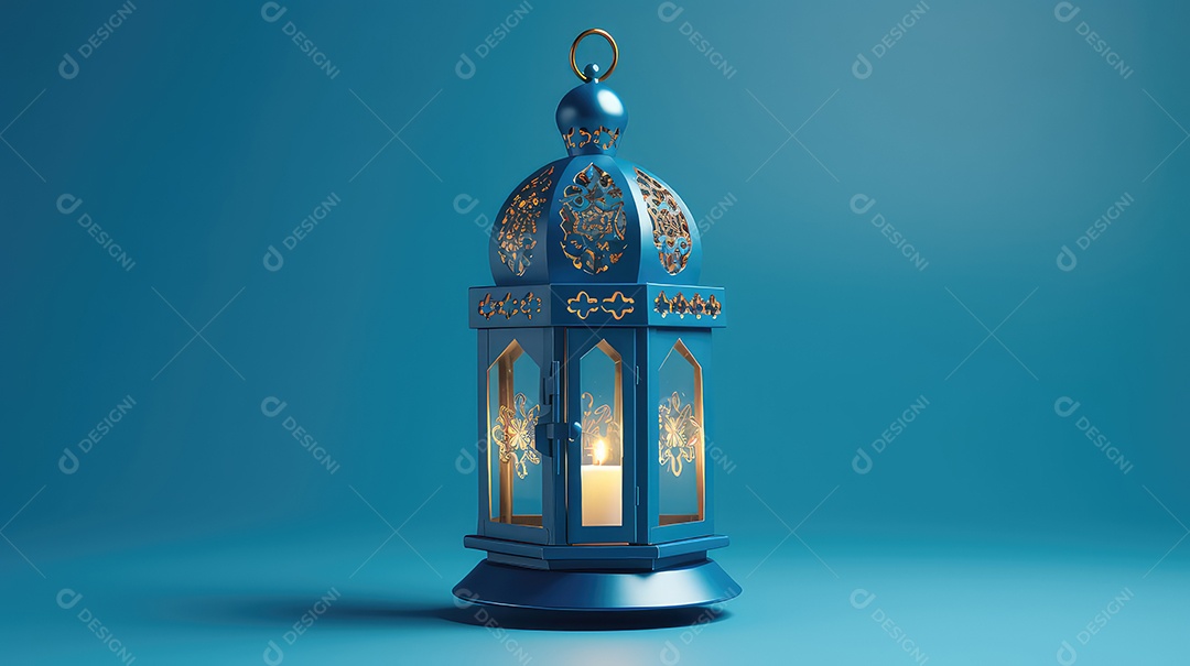 Lanterna islâmica em fundo azul mubarak do Ramadã