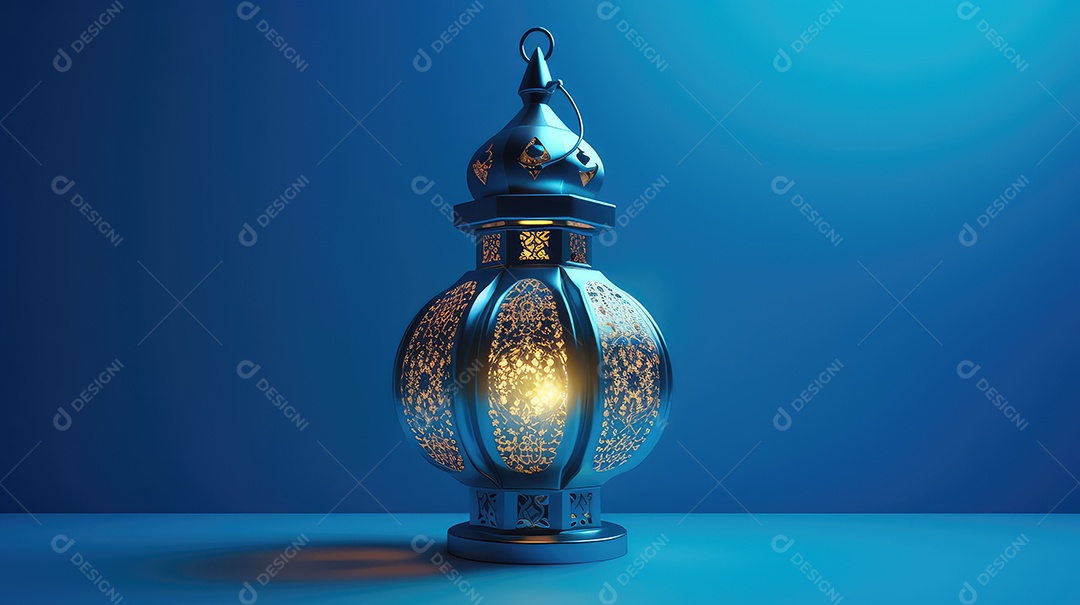 Lanterna islâmica em fundo azul mubarak do Ramadã