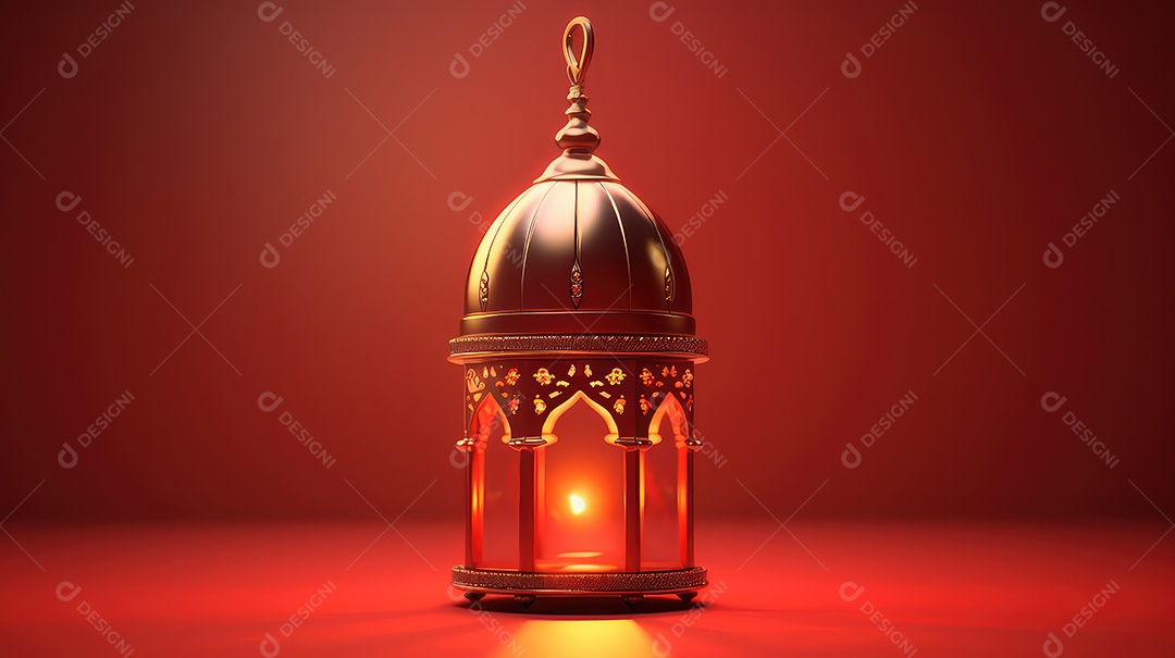 Lanterna ramadan kareem em fundo vermelho