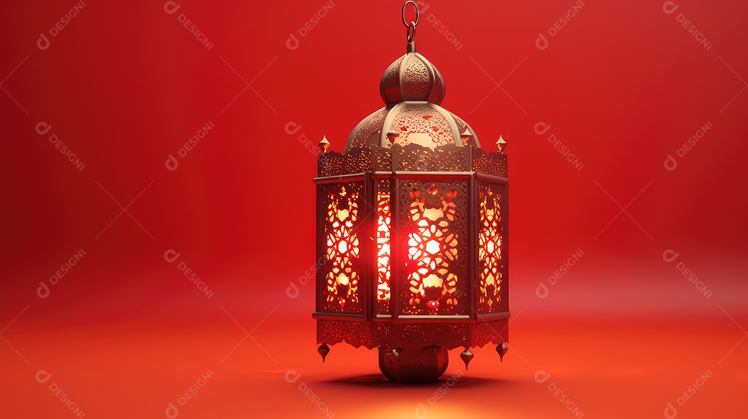 Lanterna ramadan kareem em fundo vermelho
