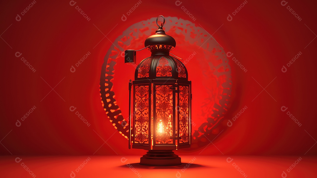 Lanterna Ramadan Kareem em fundo vermelho