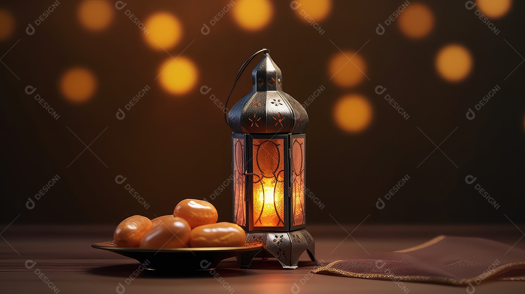 Lanterna árabe 3D em fundo pastel ramazan mubarak