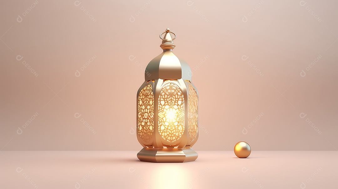 Lanterna árabe 3D em fundo pastel ramazan mubarak