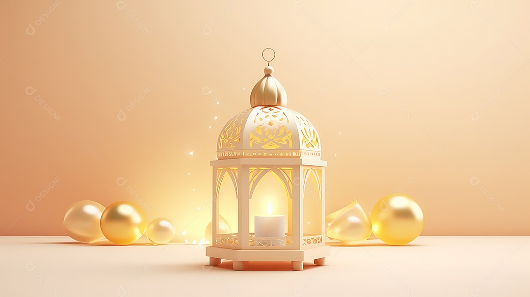 Lanterna árabe 3D em fundo pastel ramazan mubarak