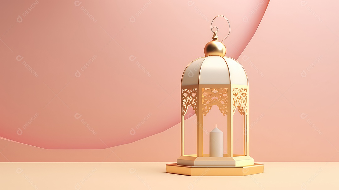 Lanterna árabe 3D em fundo pastel ramazan mubarak