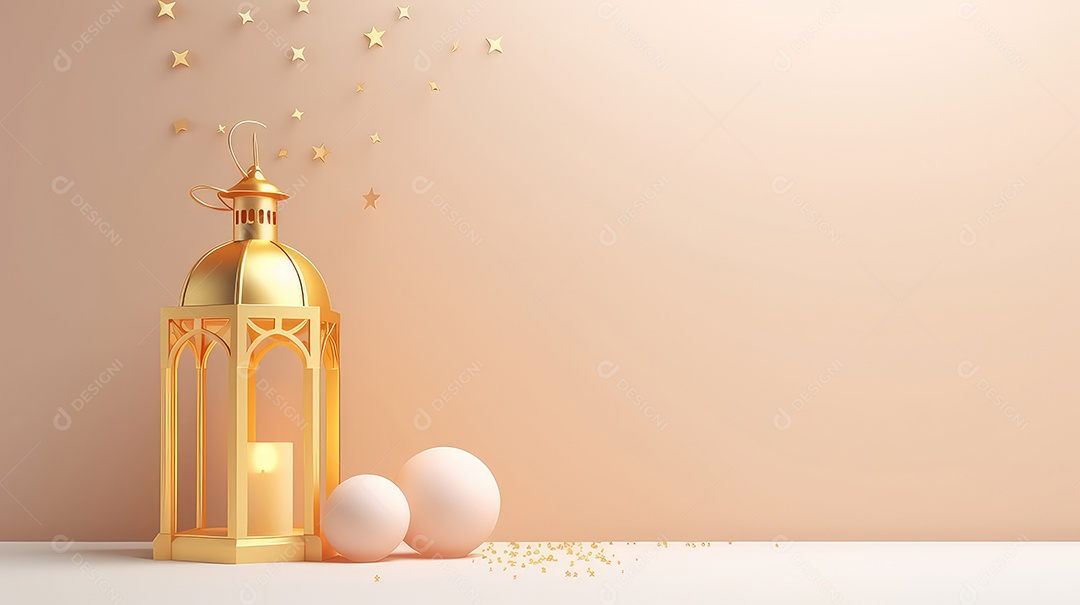 Lanterna árabe 3D em fundo pastel ramazan mubarak