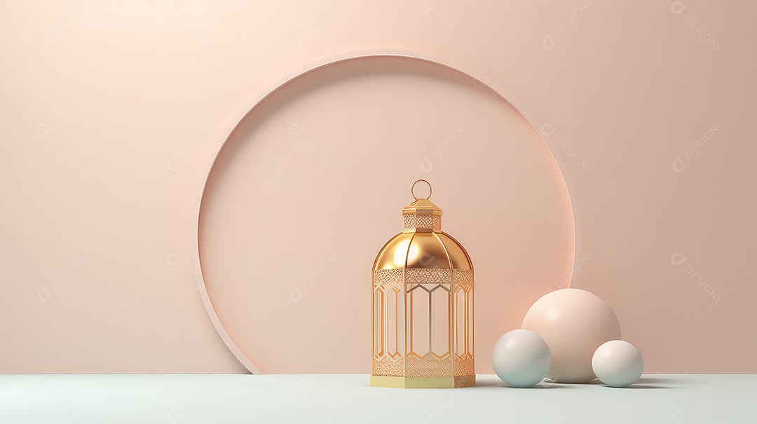 Lanterna árabe 3D em fundo pastel ramazan mubarak