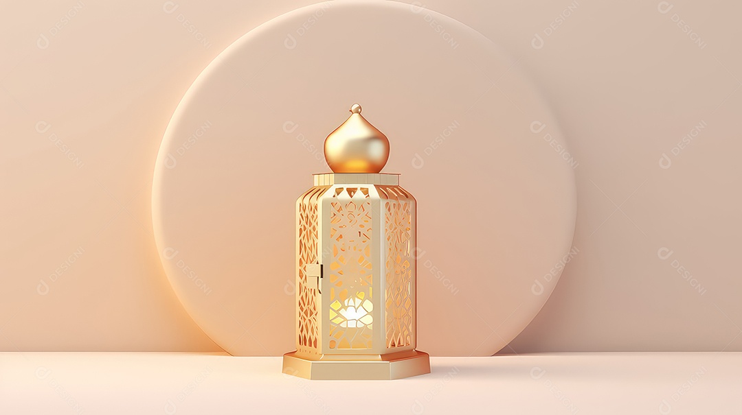 Lanterna árabe 3D em fundo pastel ramazan mubarak