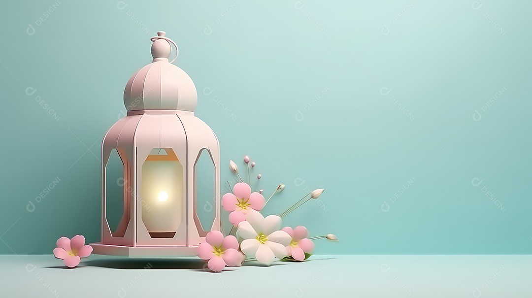 Lanterna islâmica em fundo azul mubarak do Ramadã