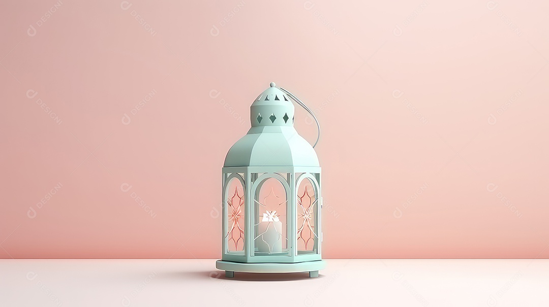 Lanterna islâmica em fundo azul mubarak do Ramadã