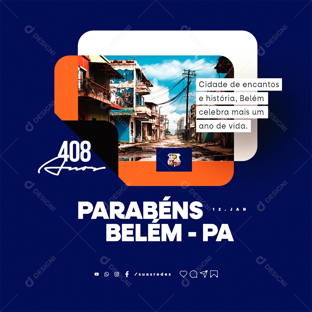 Aniversário Belém do Pará 12 De Janeiro Cidade de Encantos e História Social Media PSD Editável