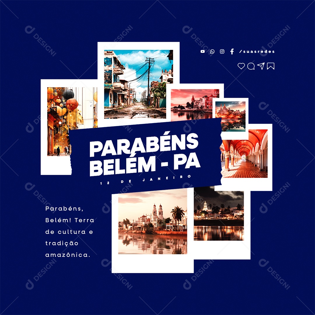 Aniversário Belém do Pará 12 de Janeiro Parabéns Terra de cultura e tradição amazônica Social Media PSD Editável