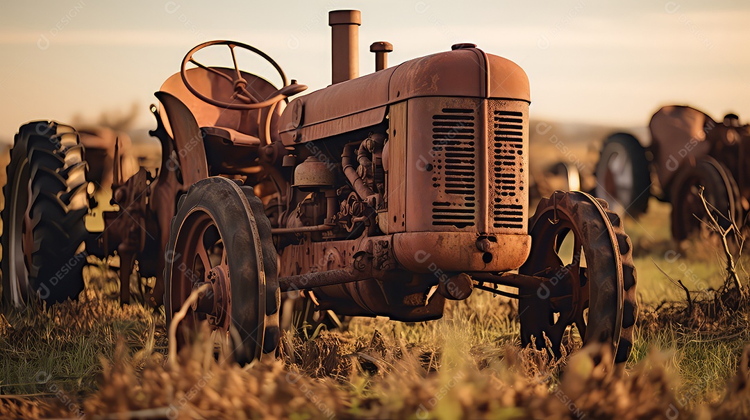 Trator velho e enferrujado no campo