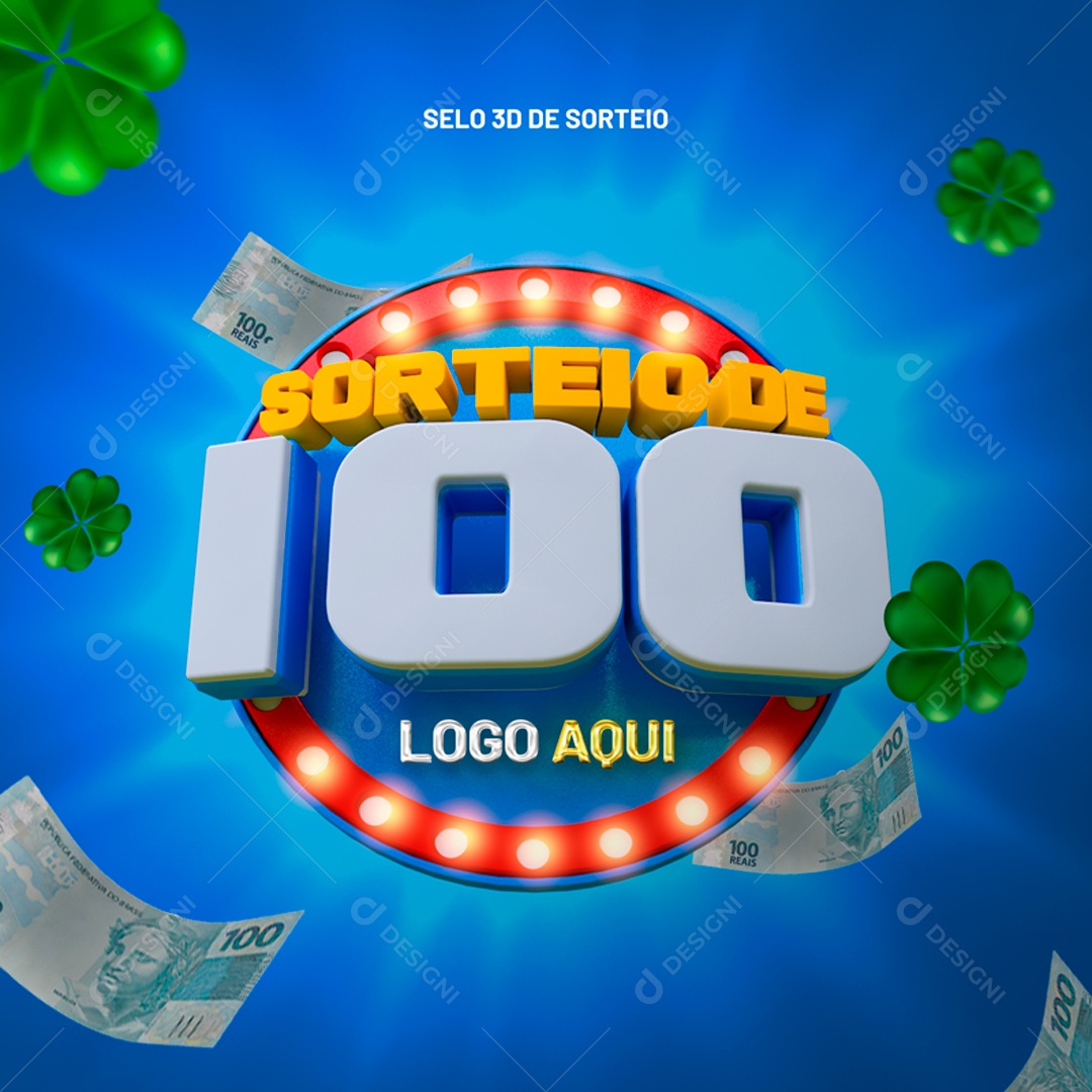 Selo 3D Sorteio De 100 Para Composição PSD