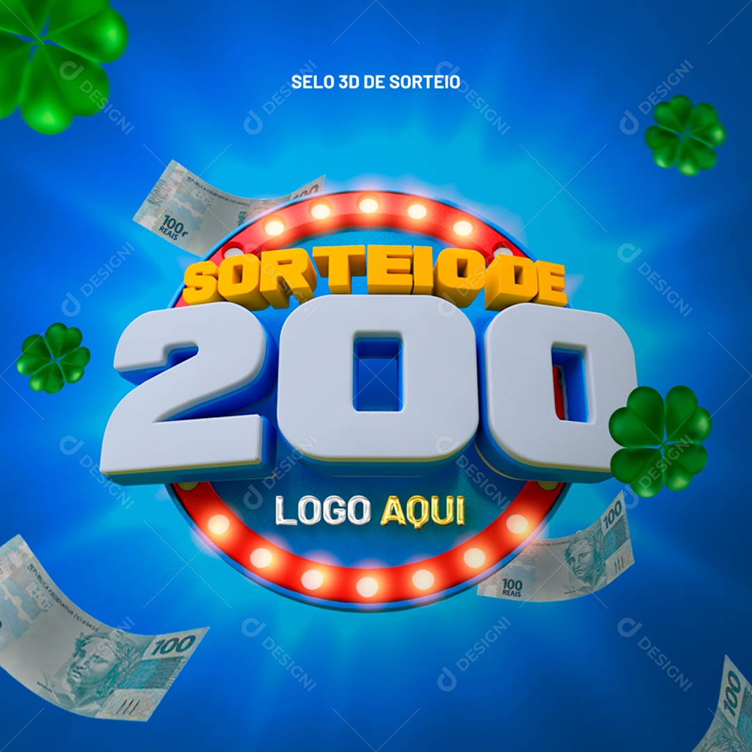 Selo 3D Sorteio De 200 Para Composição PSD