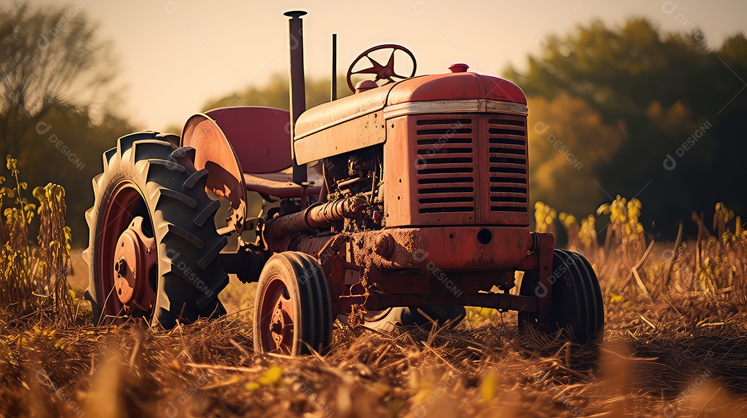 Trator velho e enferrujado no campo